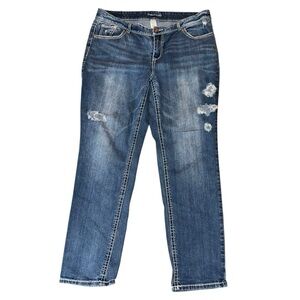 Maurice’s  Women’s Sz 16 Faded Blue Destroyed Holes Straight Leg Mid Rise Denim